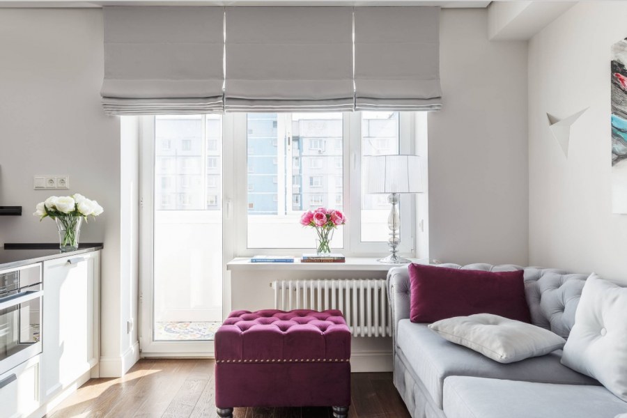 Римская штора с тюлью на кухню