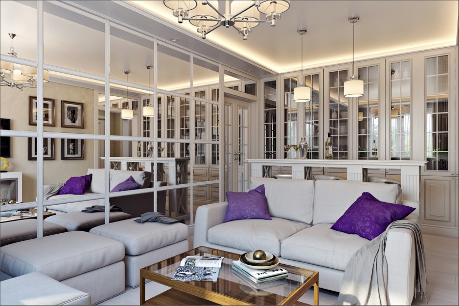 Зеркальная стена в гостиной