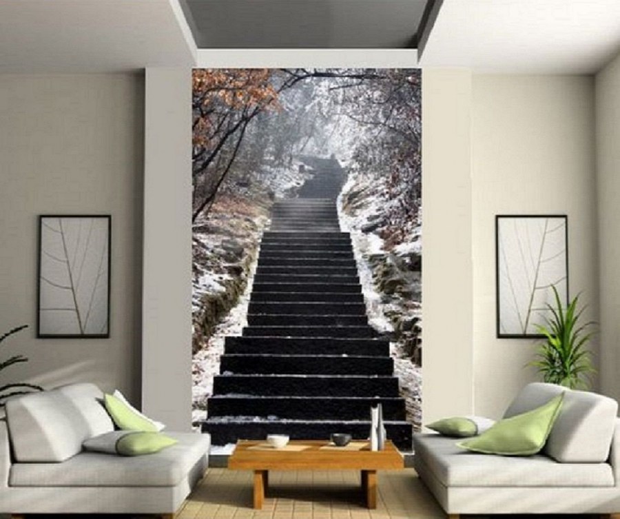 Узкие фотообои в интерьере