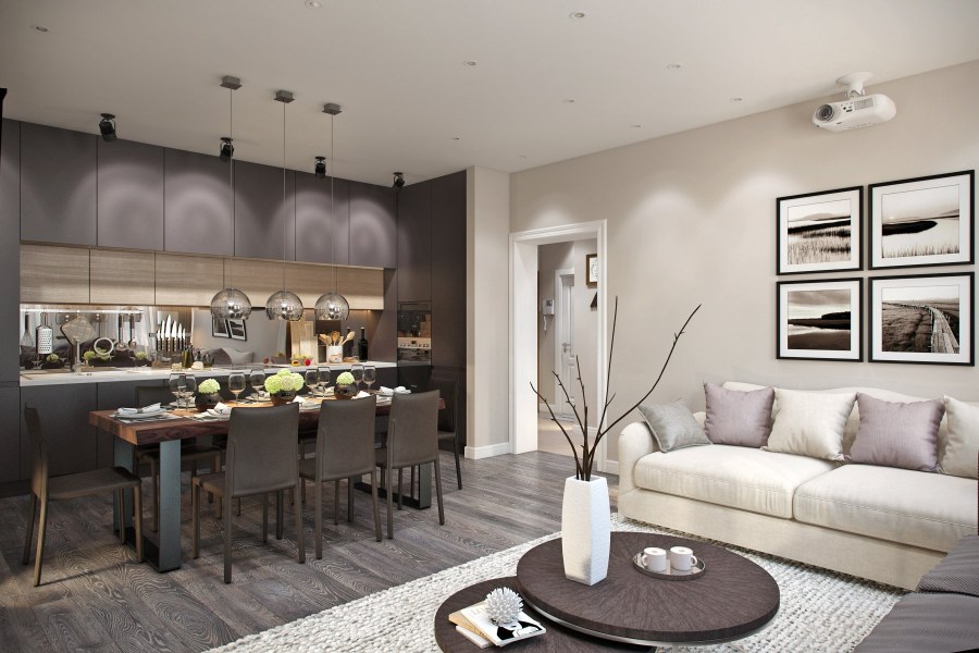 Кухня в гостиной со вторым светом