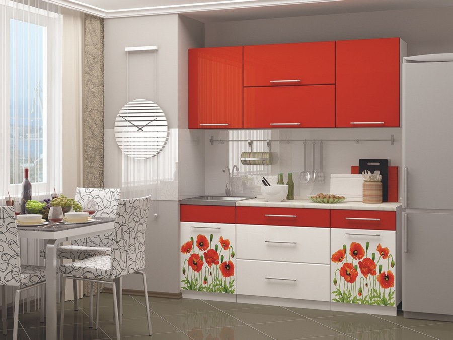 Кухня "красные маки" 1,6м