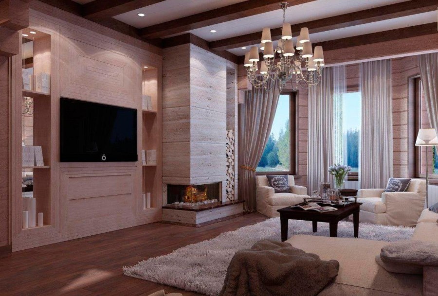Гостиная в доме из бруса