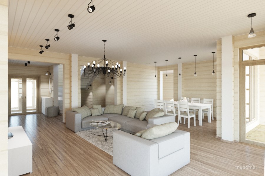 Белый деревянный интерьер