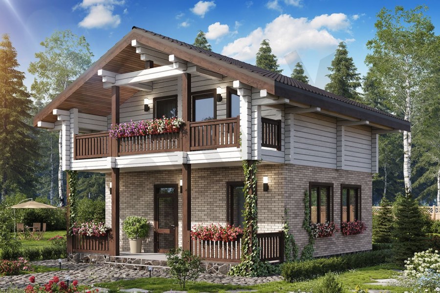 Комбинированное Шале из клееного бруса