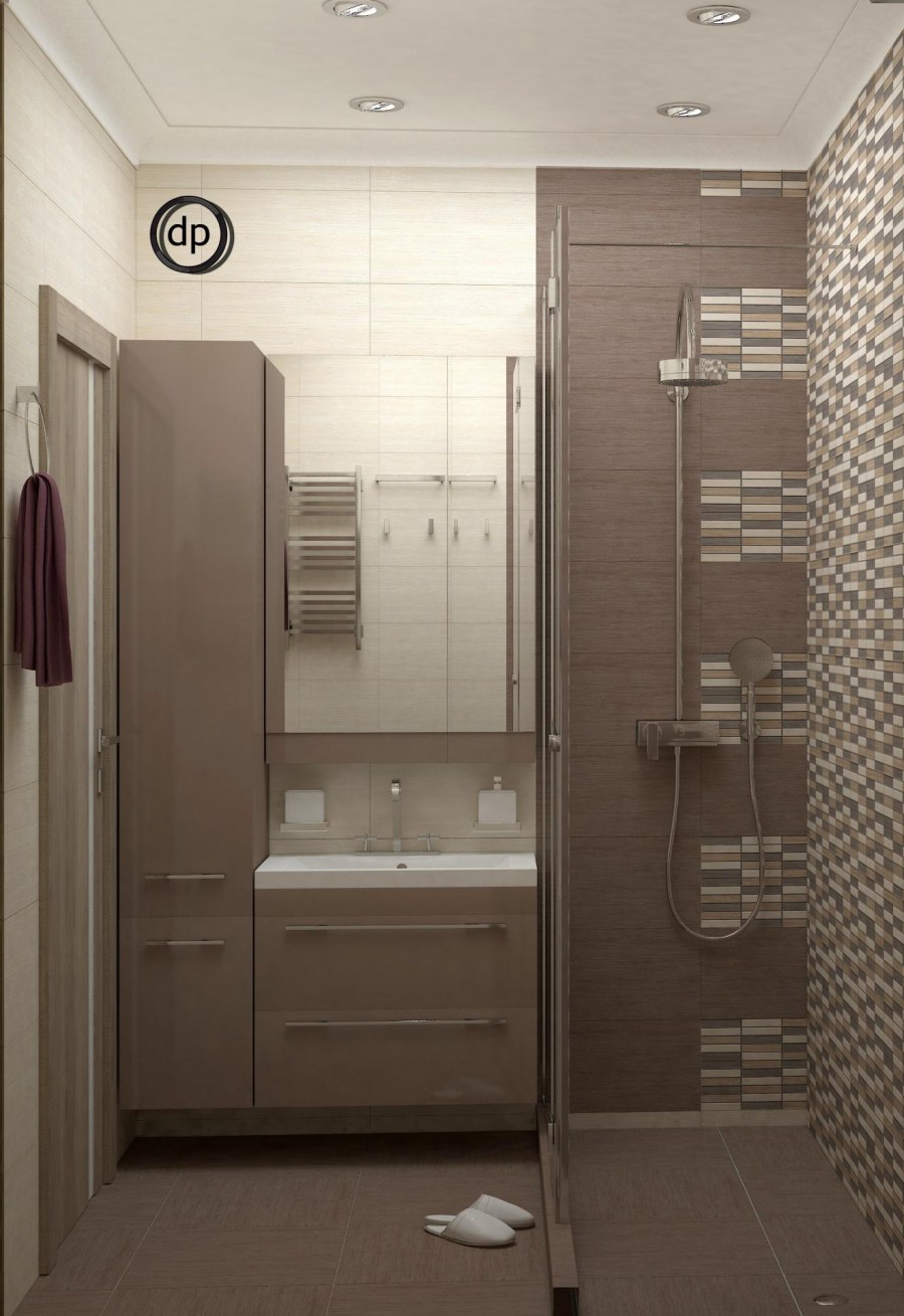 Ванная в хрущевке в коричневых тонах