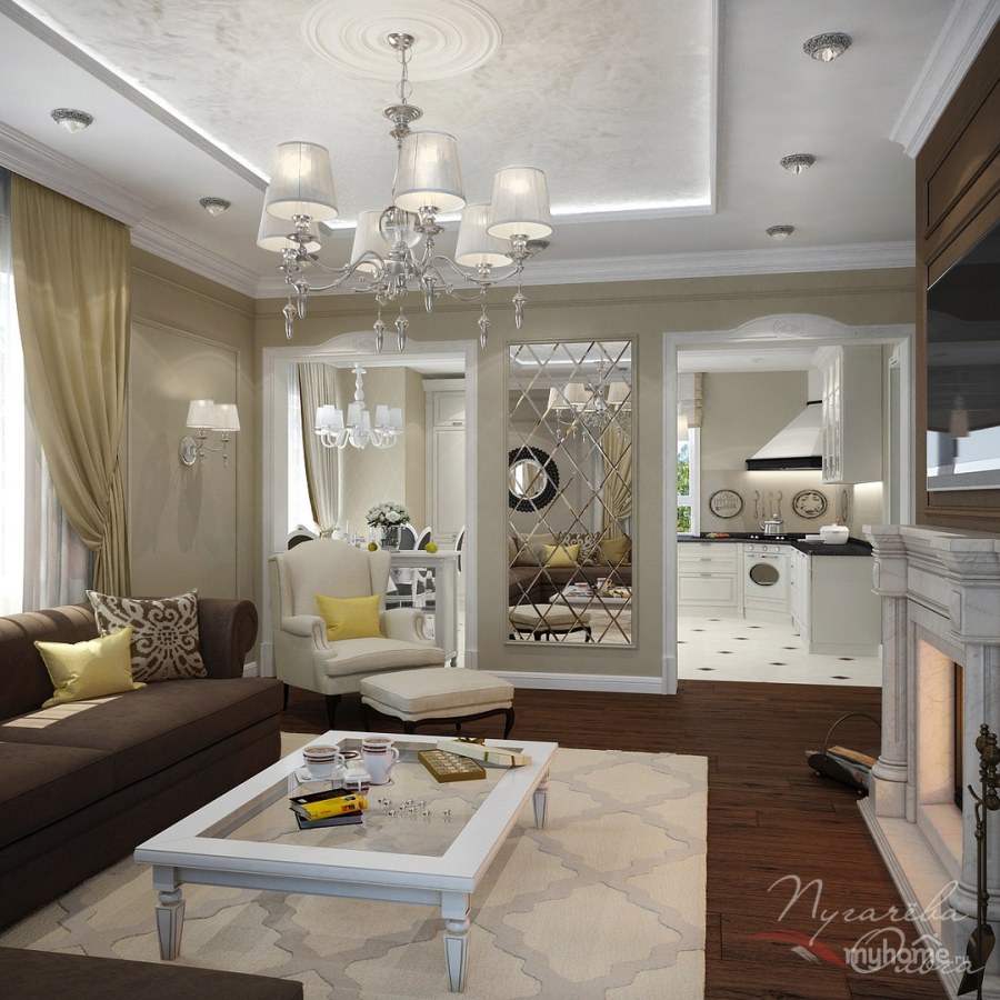 Гостиная в стиле Неоклассика в загородном доме