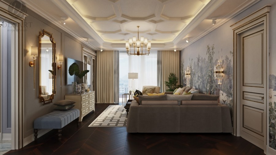 Отделка стен в гостиной в стиле Неоклассика