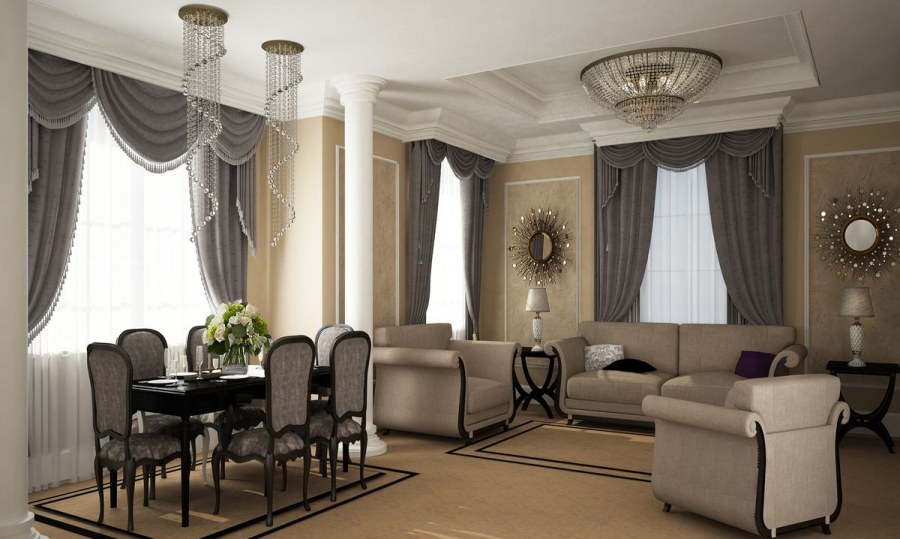 Неоклассика в интерьере гостиной частного дома