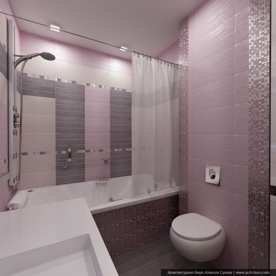 Серо розовая ванная