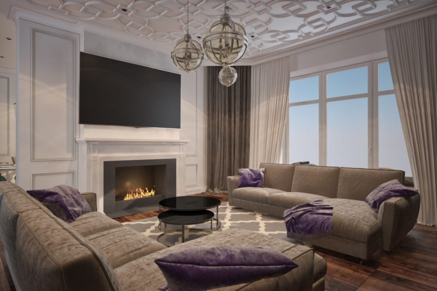 Гостиная с биокамином в стиле Неоклассика