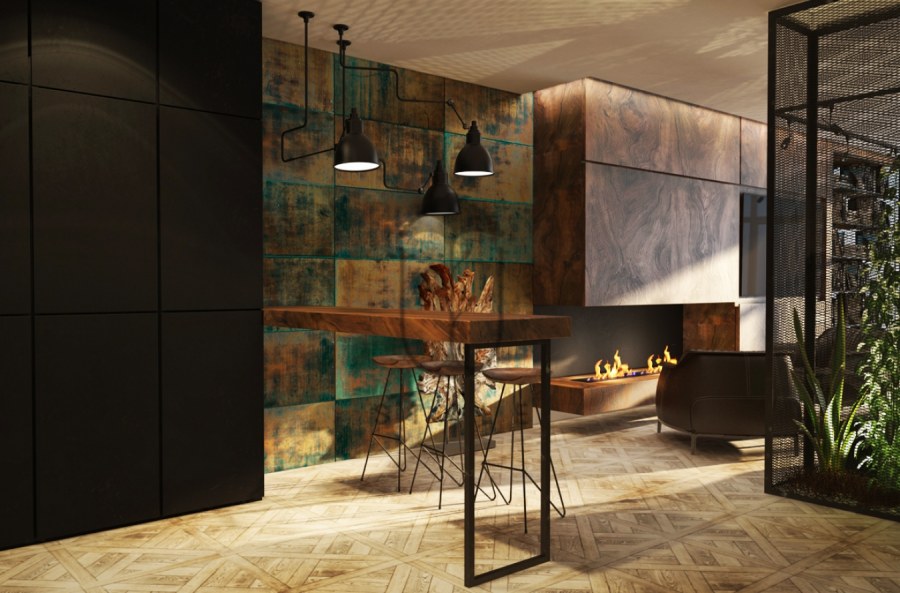 Медь в интерьере лофт