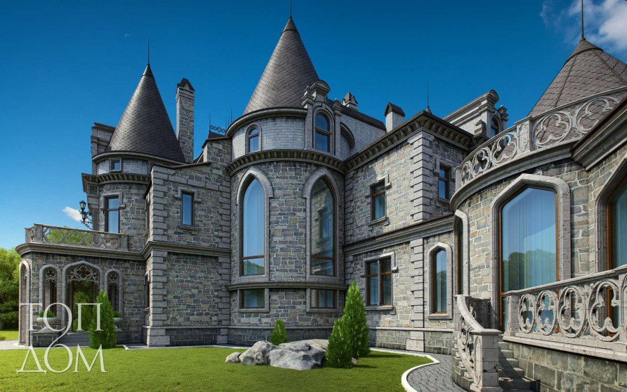 Каменные особняки в замковом стиле средневековья