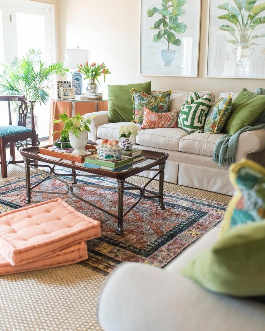 Персиково зеленый интерьер