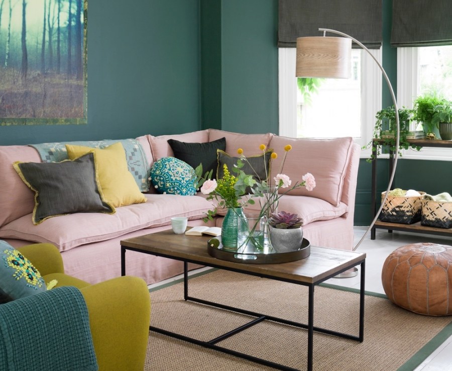 Персиковый и зеленый сочетание в интерьере