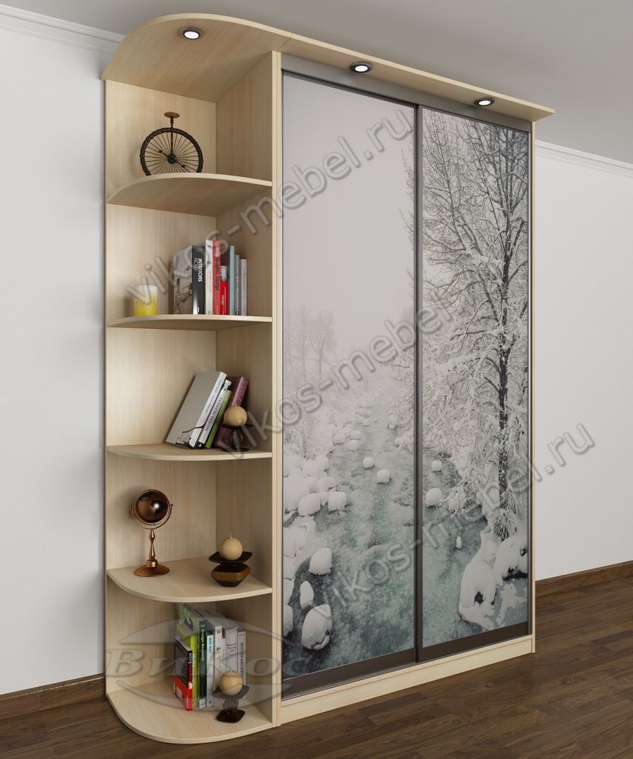 Шкаф-купе в спальню с боковыми открытыми полками