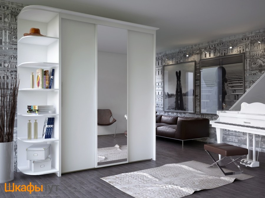 Белый шкаф с зеркалом в спальню