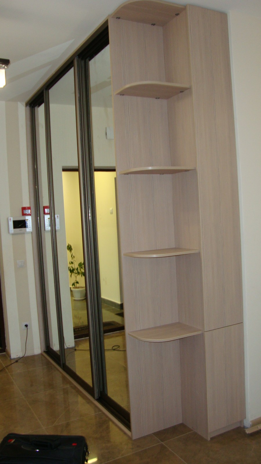 Шкаф-купе в прихожую с полками сбоку