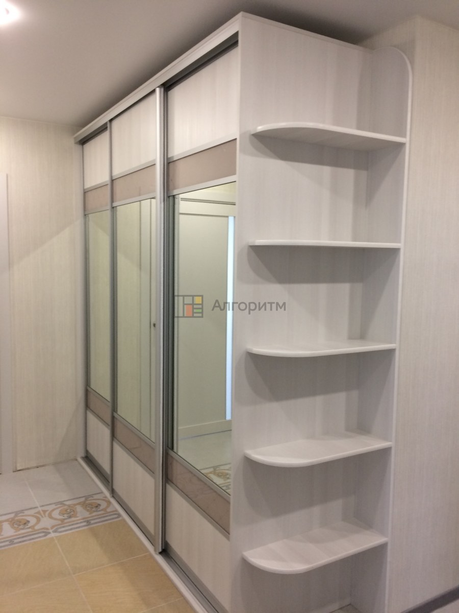 Шкаф купе с открытыми полками сбоку белый аристо