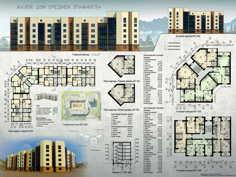 Односекционный жилой дом средней этажности