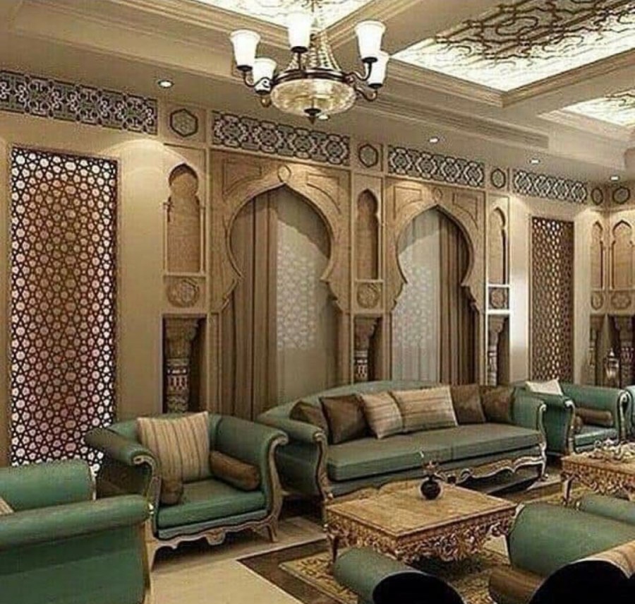 Арабский стиль в интерьере зелёный с золотом