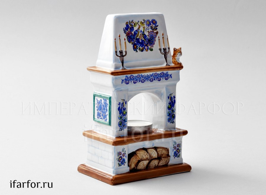 Подсвечник камин "Гжель"