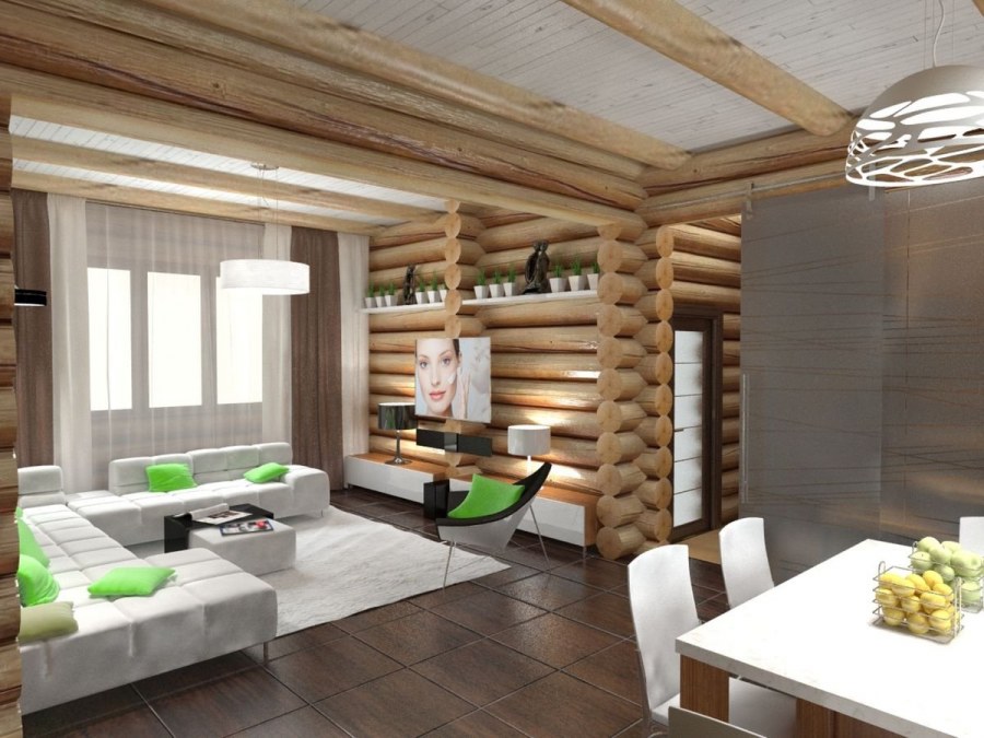Интерьер сруба в современном стиле