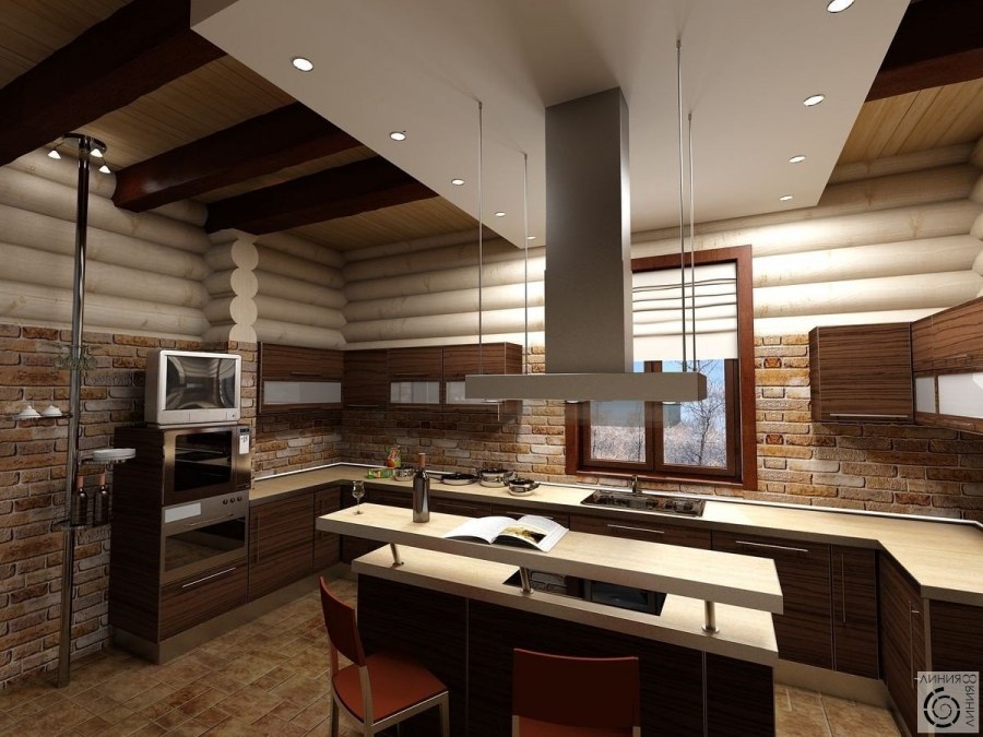 Интерьер кухни в деревянном доме
