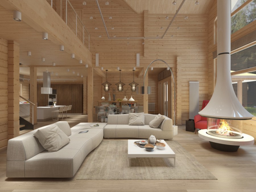 Рубленый дом интерьер в современном стиле