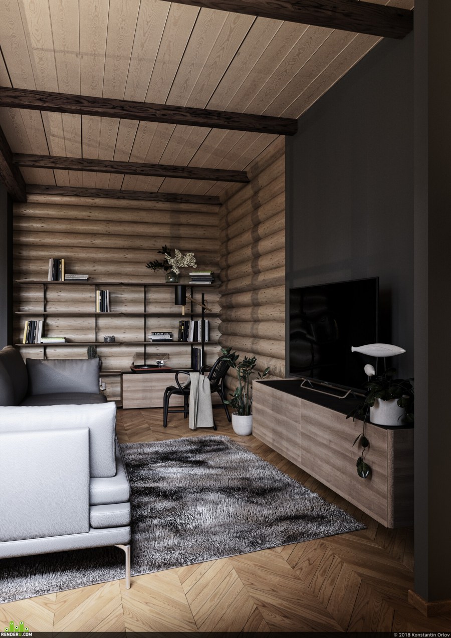 Бревенчатый дом в современном стиле