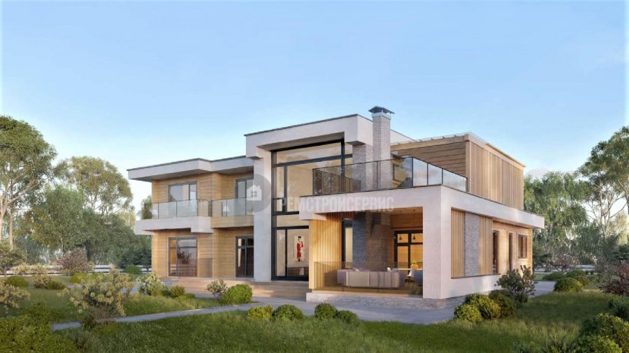 Одноэтажный дом в стиле Райта 200-250 кв