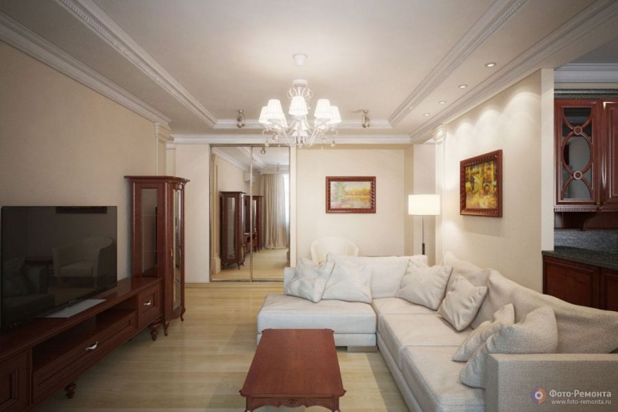 Прямоугольная гостиная в классическом стиле