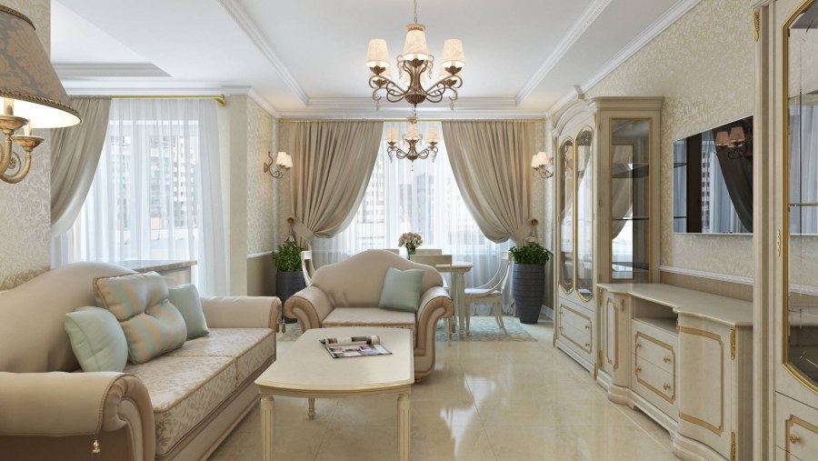Светлая гостиная в классическом стиле