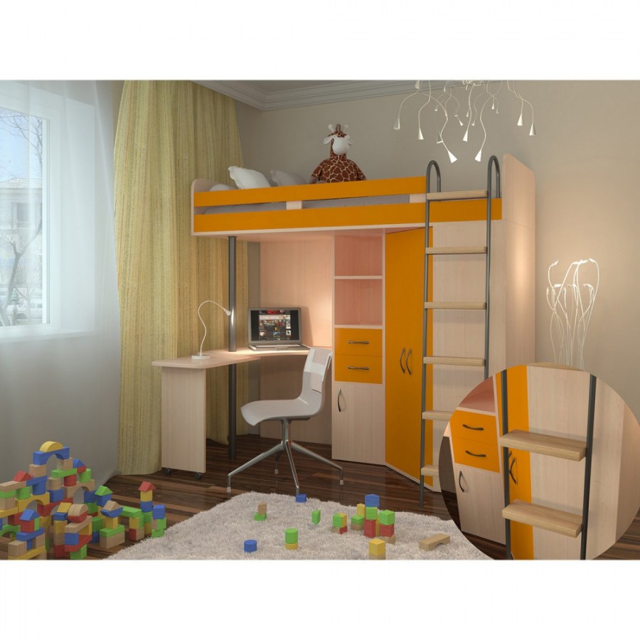 Кровать-чердак м-85 дуб молочный/венге