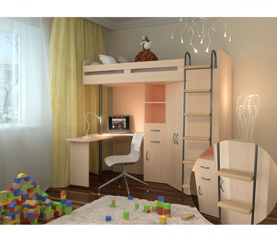 Кровать-чердак м-85 дуб молочный/венге