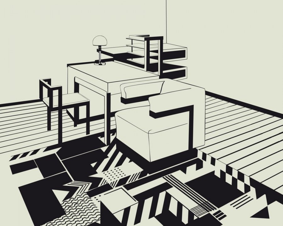 Интерьер в черно белой графике