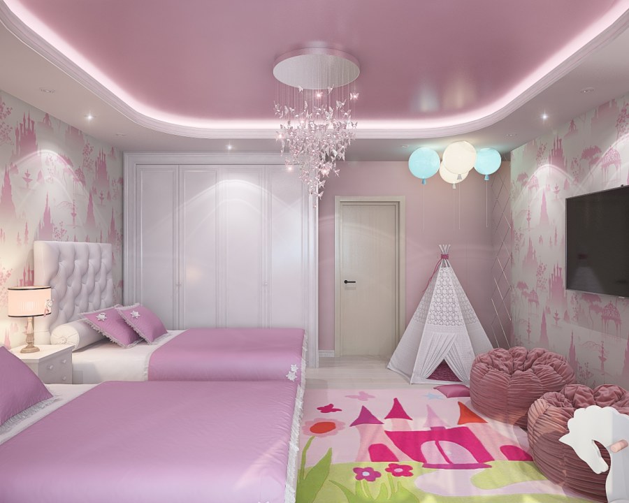 Розовые стены в спальне
