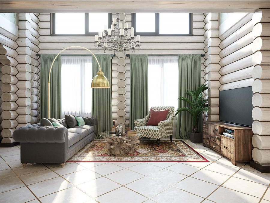 Бревенчатый дом интерьер