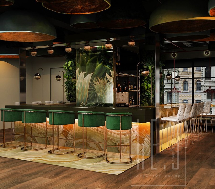 Необычная барная стойка в кафе