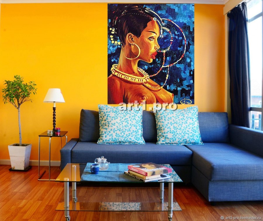 Интерьерная живопись в сине оранжевых тонах