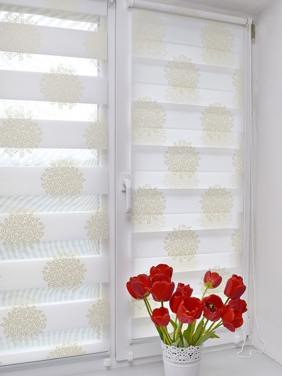 Рулонная штора ""день-ночь Сантайм декор"", крем, серебро (DF-200079-gr)