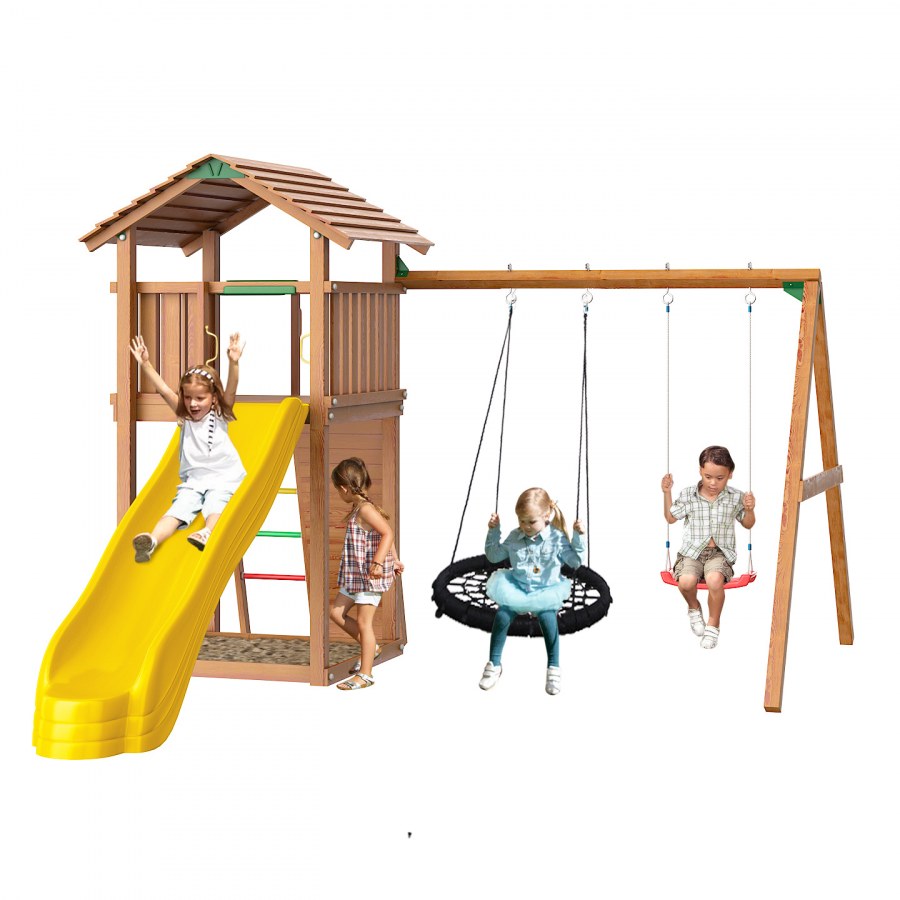 Спортивно-игровой комплекс Jungle Gym Cottage + Swing Module Xtra + Rock Module