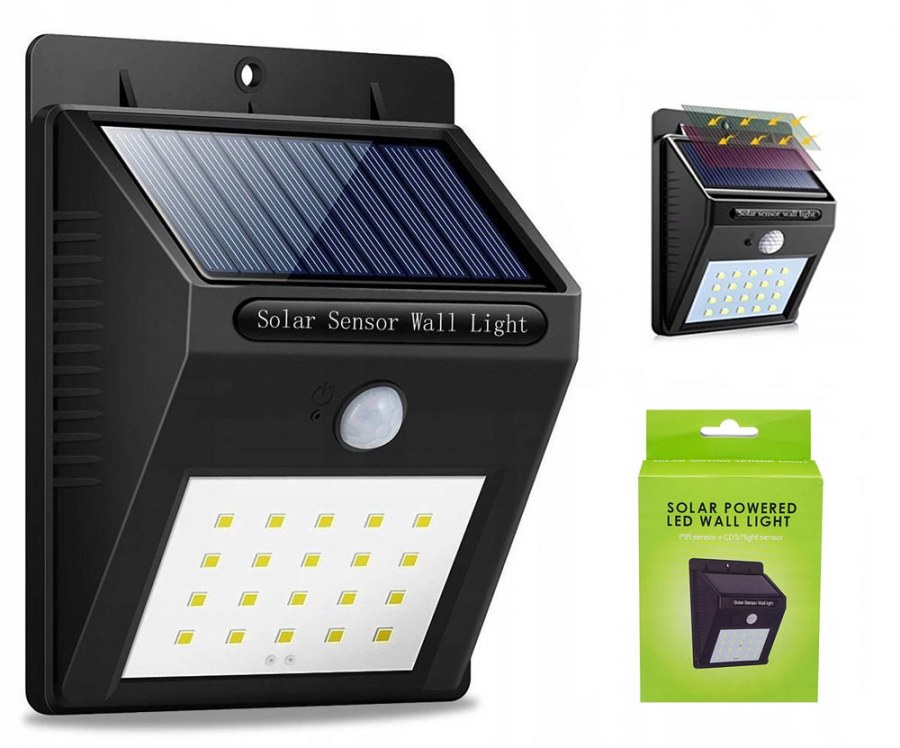 Фонарь с датчиком движения на солнечной батарее 20 диодов