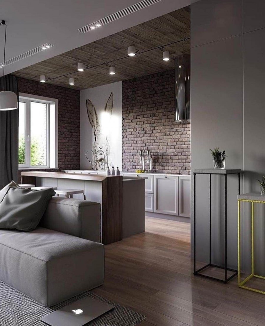 Интерьер студии лофт 30кв