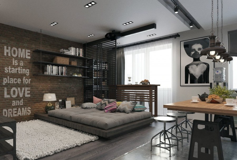 Интерьер лофт гостиная 30кв