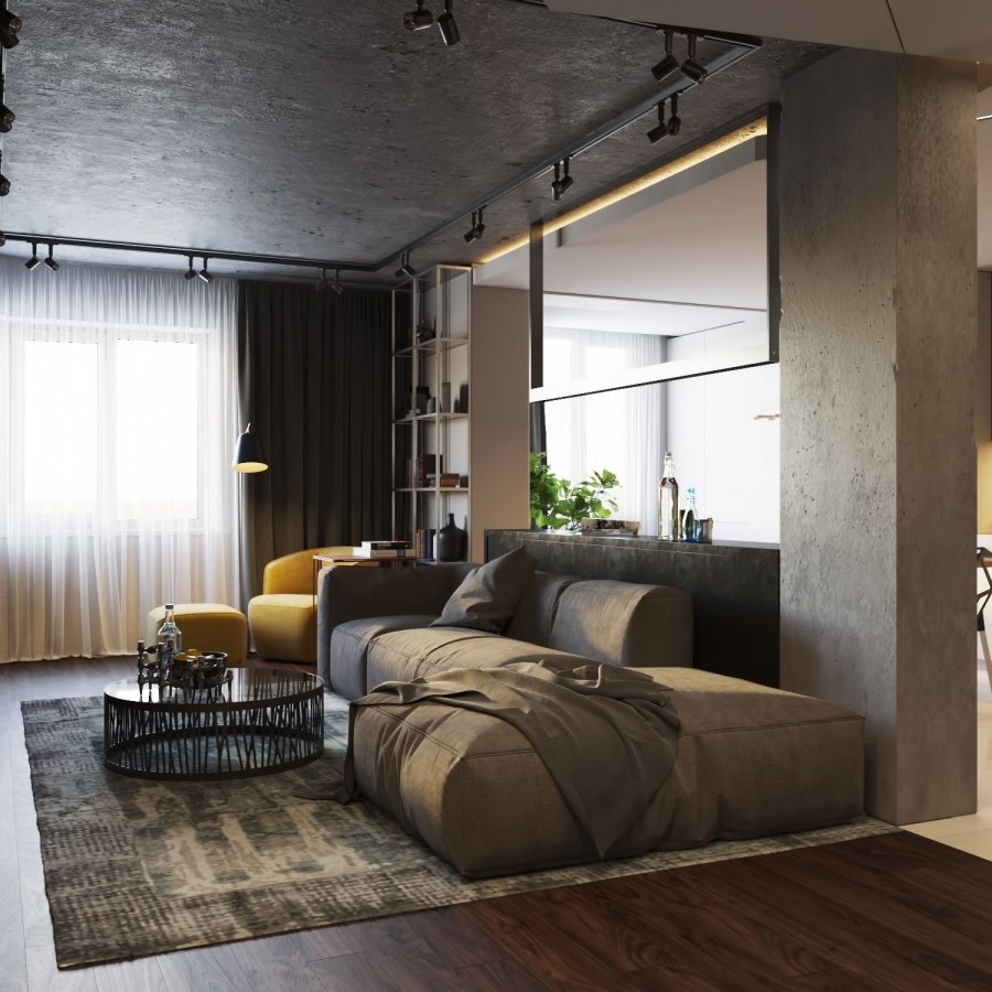 Гостиная лофт 40кв