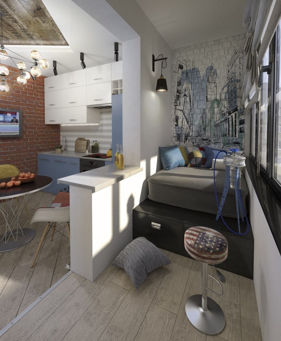 Интерьер студии лофт 30кв