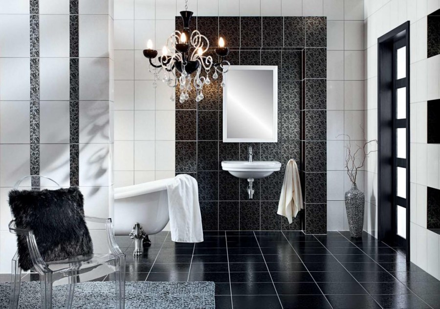 Плитка в ванную комнату черная с серебром