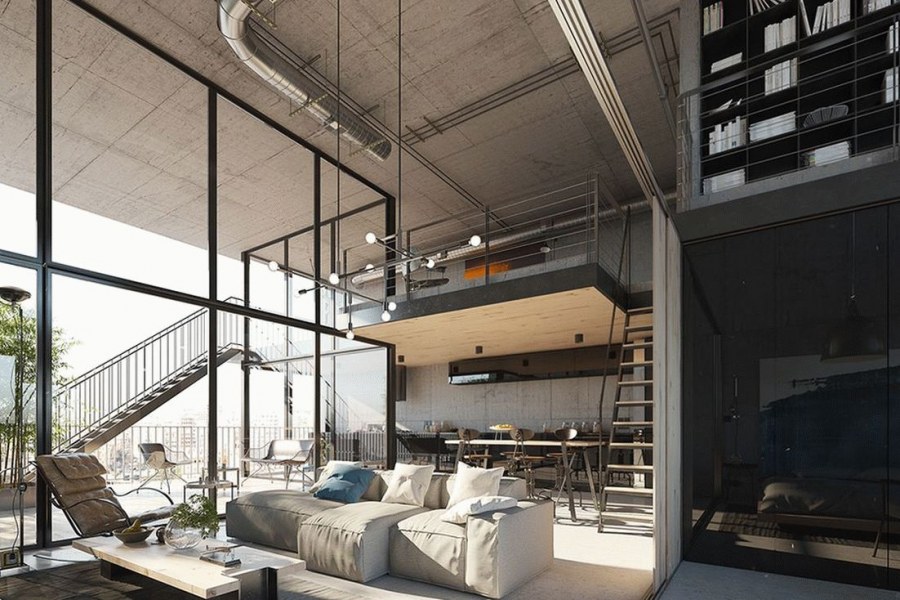 Панорамный дом в стиле лофт