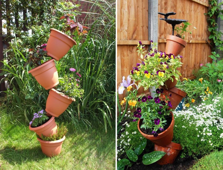 Клумба из горшков на даче