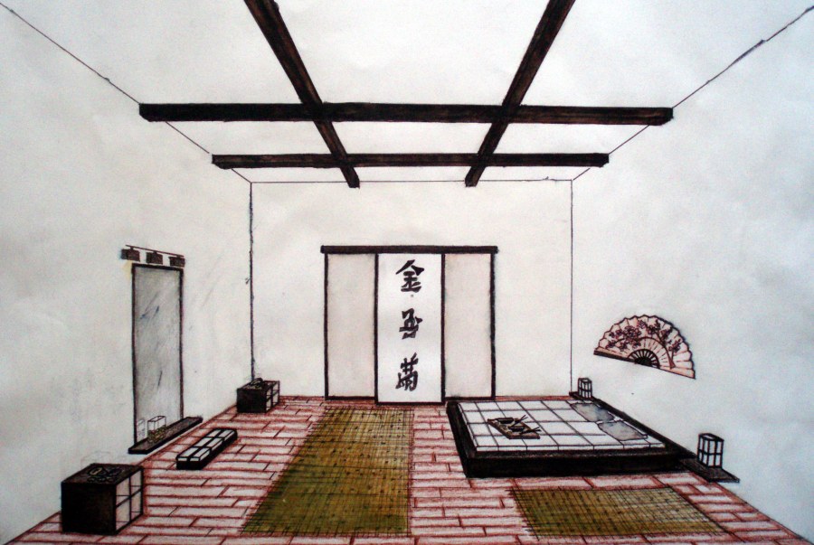 Зарисовка интерьер японский стиль